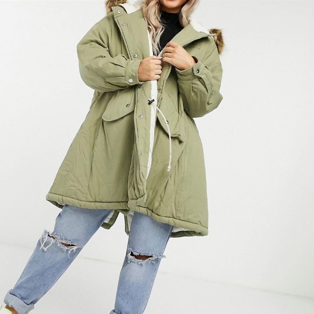 Sixth June oversized parka coat with faux fur hood